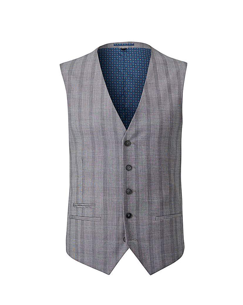 Image of Grey Slim Stretch Checked Waistcoat R