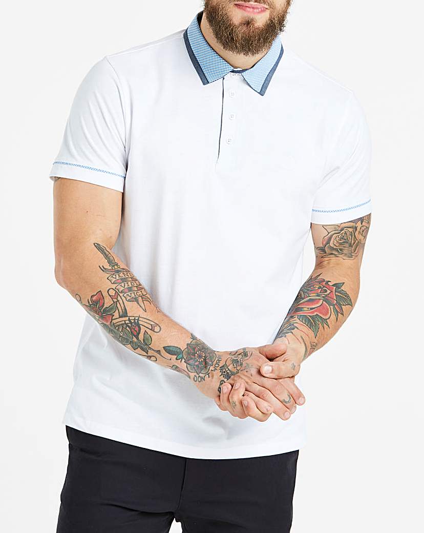 Image of Black Label White S/S Check Trim Polo R