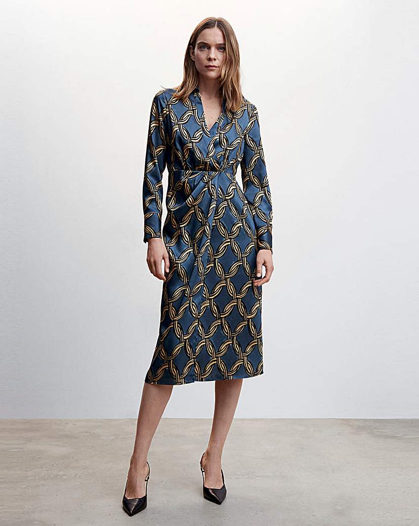 Mango Geometric Print Midi Dress