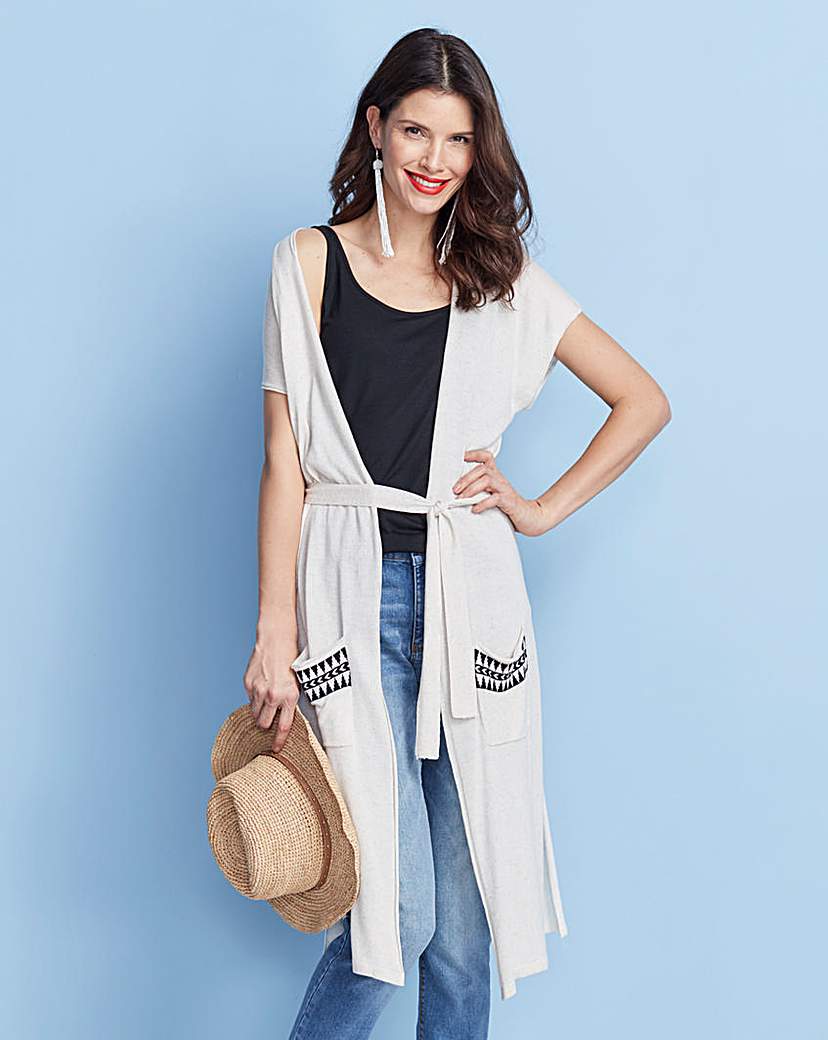 Longline Linen Mix Aztec Cardigan