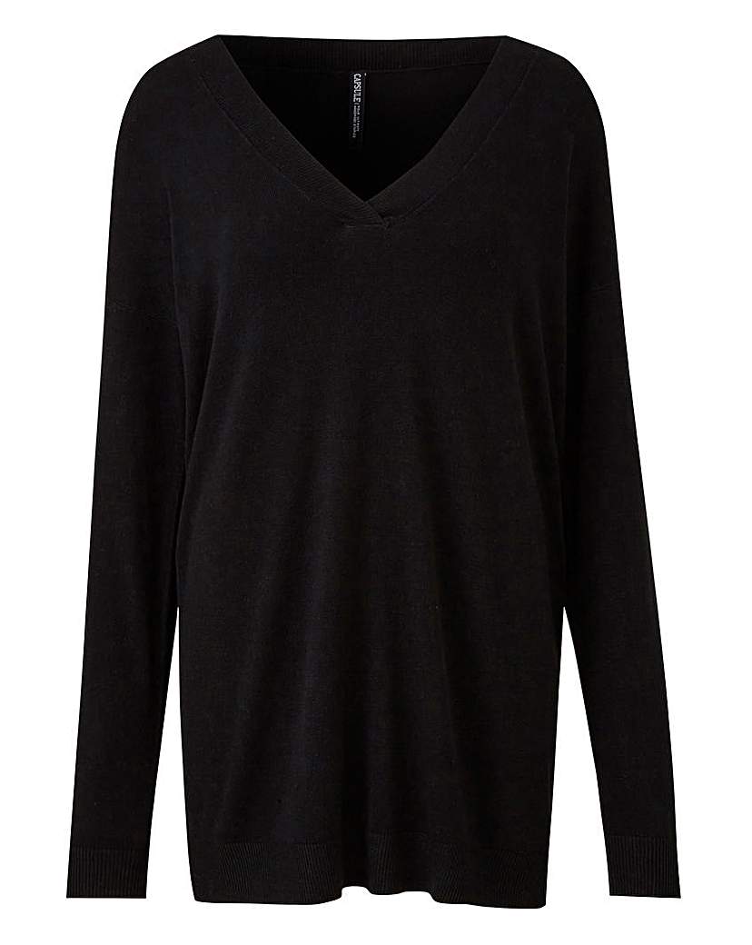 Black Slouchy V Neck Tunic