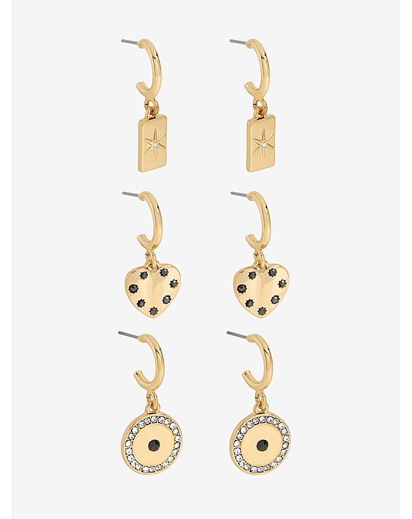 Gold Heart Charm Earrings Pack of 3 …