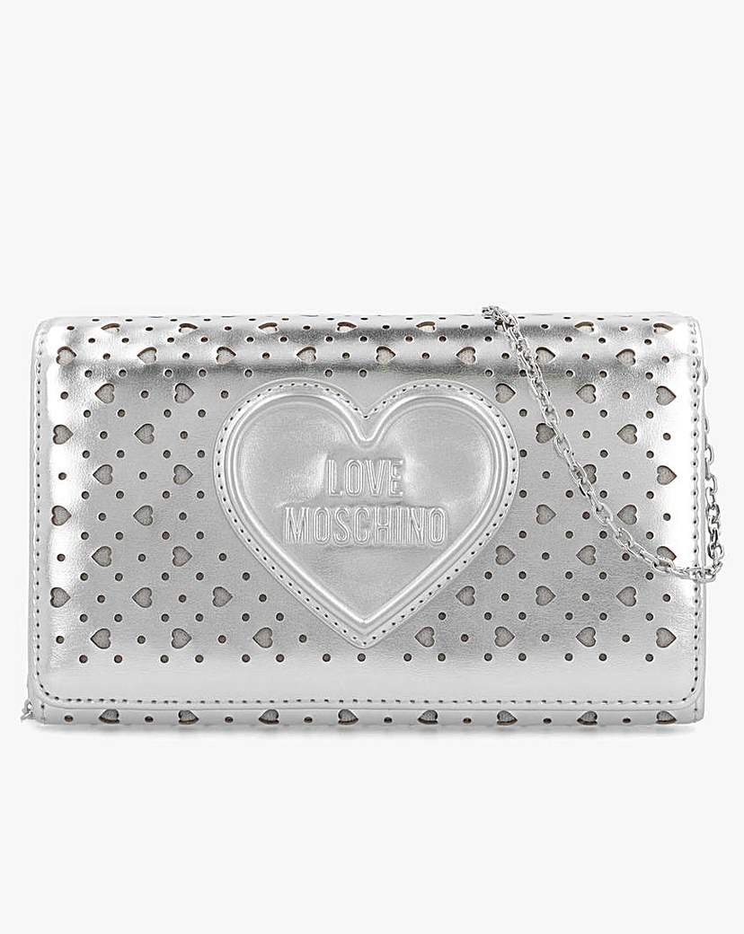 Love Moschino Heart Basket CrossBody Silver Love …