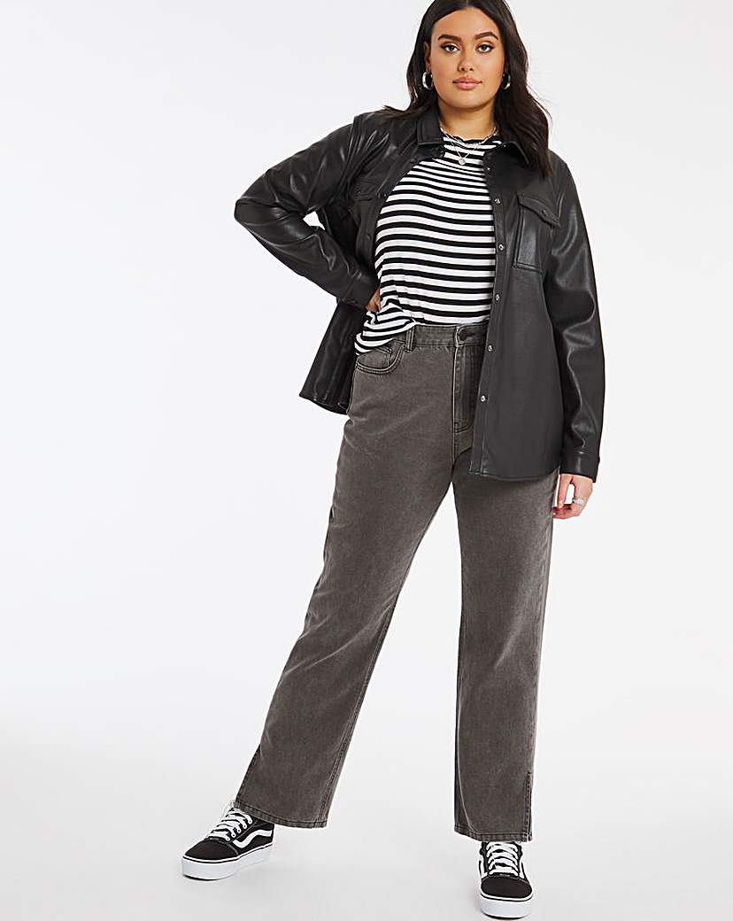 Black Split Hem Straight Leg Jeans