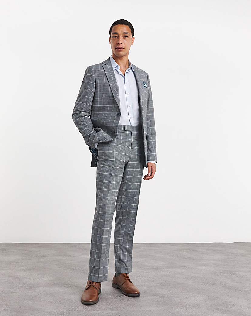 Blue Check Regular Fit Suit Jacket