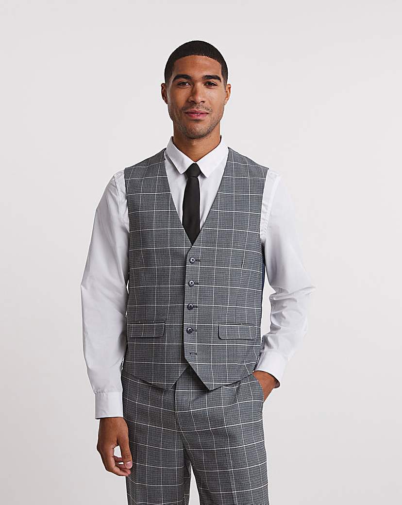 Blue Check Regular Fit Suit Waistcoat