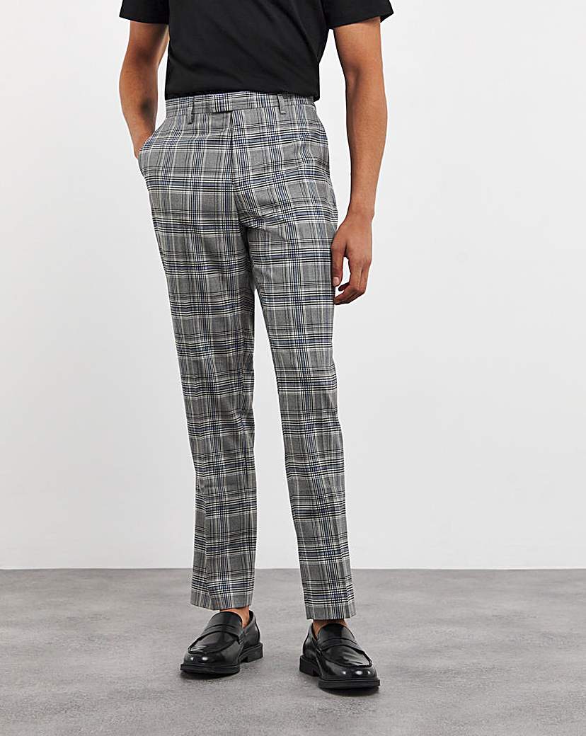 Grey Check Regular Fit Suit Trouser