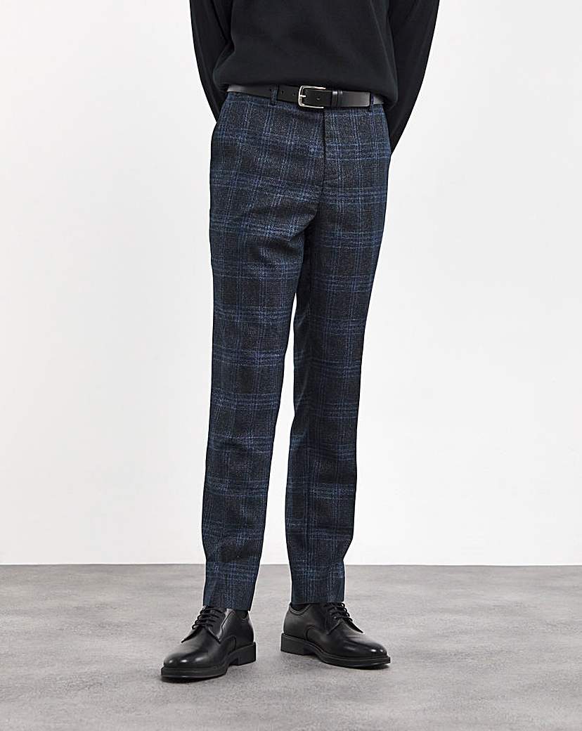 Large Navy Check Reg Fit Suit Trouser