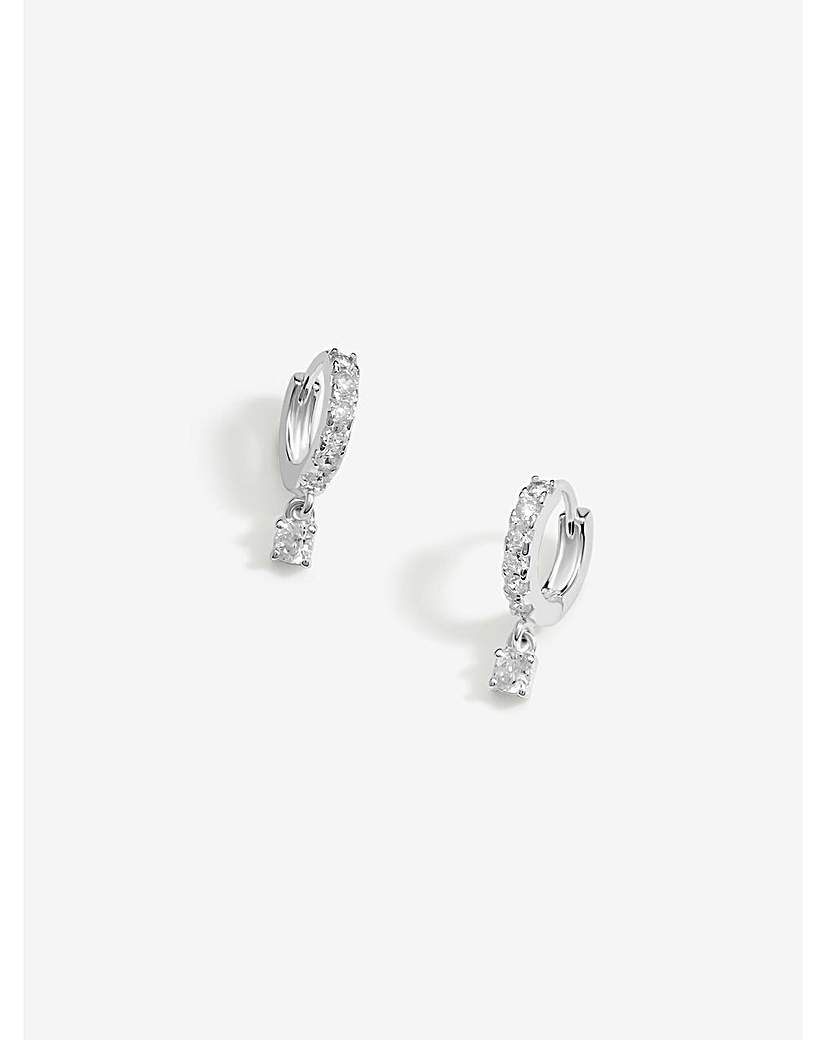 Simply Silver CZ Crystal Besel Hoops