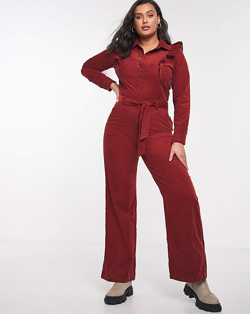 Rust Baby Cord Boiler Suit With Frill Detail | Simply Be