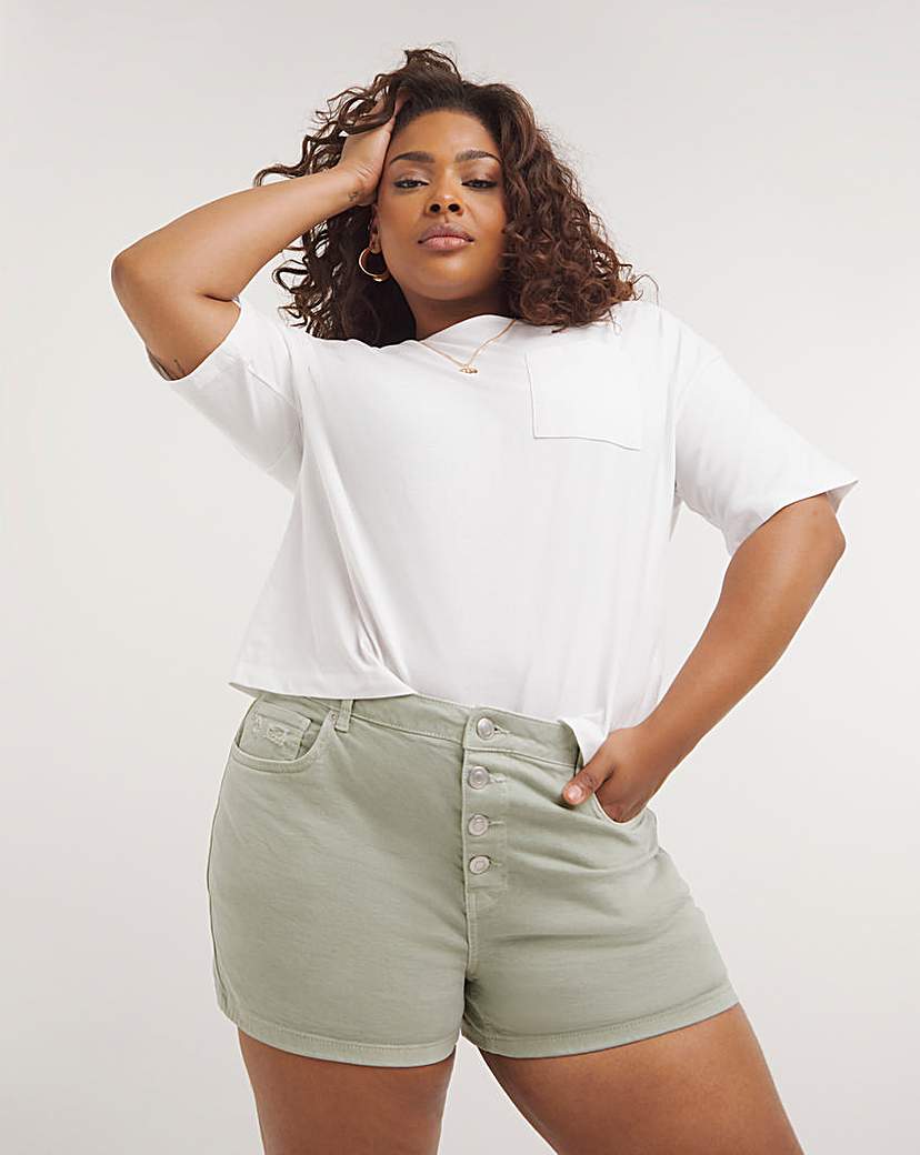 Mint Button Front Denim Shorts - Mint