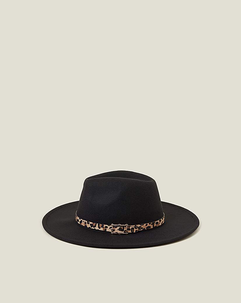 Belted Leopard Trim Fedora Hat