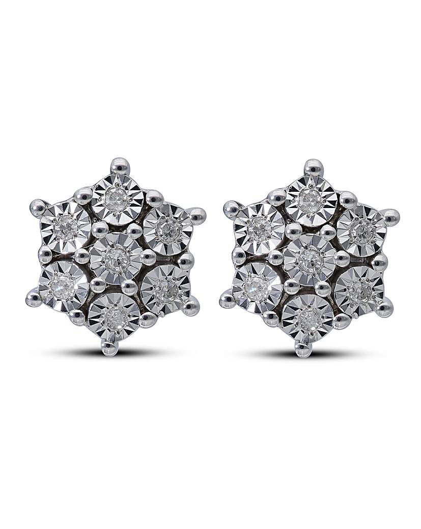 Sterling Silver Diamond Cluster Earrings