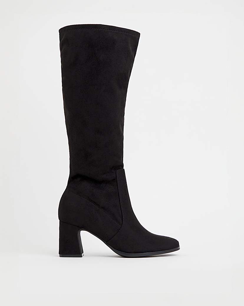 Knee High Heeled Stretch Boots Wide