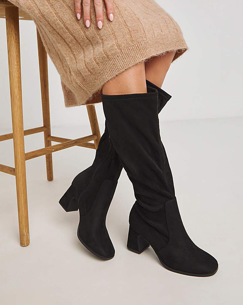 Knee High Heeled Stretch Boots Wide