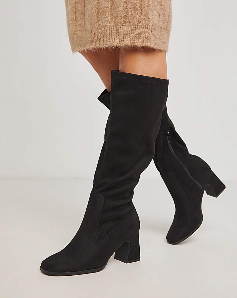 Knee High Heeled Stretch Boots Wide