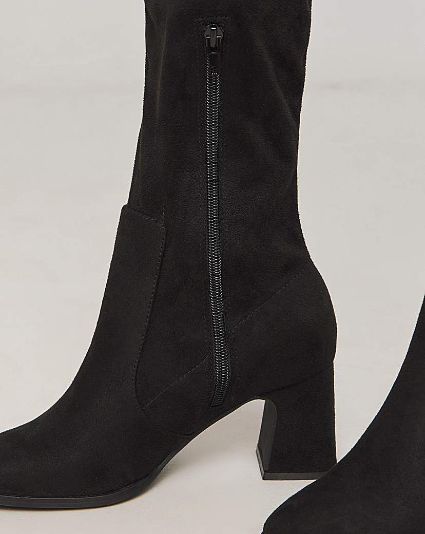 Knee High Heeled Stretch Boots Wide
