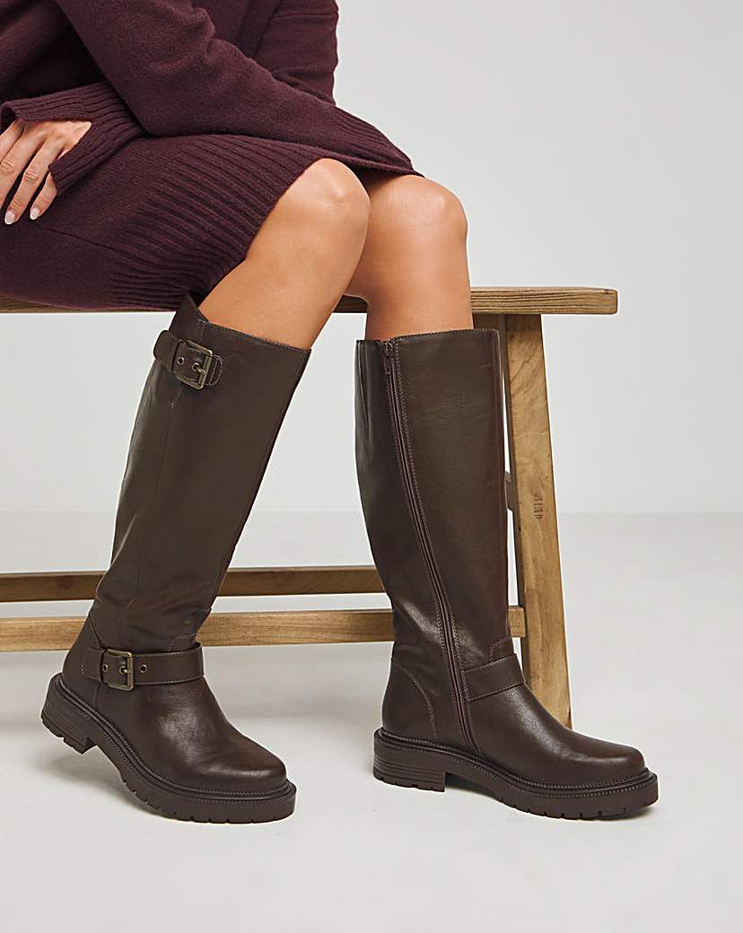 Buckle Detail Knee High Boots Wide SC