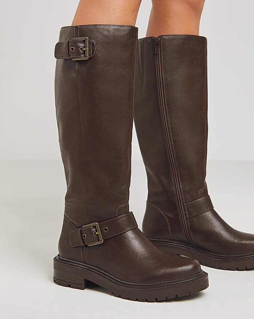Buckle Detail Knee High Boots Wide SC