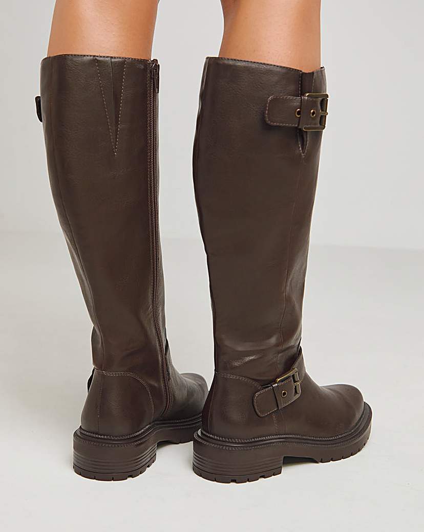 Buckle Detail Knee High Boots Wide SC