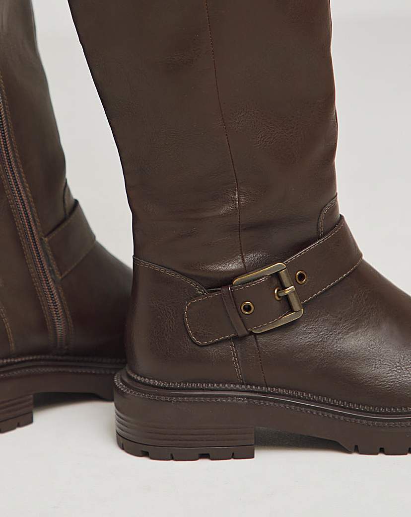 Buckle Detail Knee High Boots Wide SC