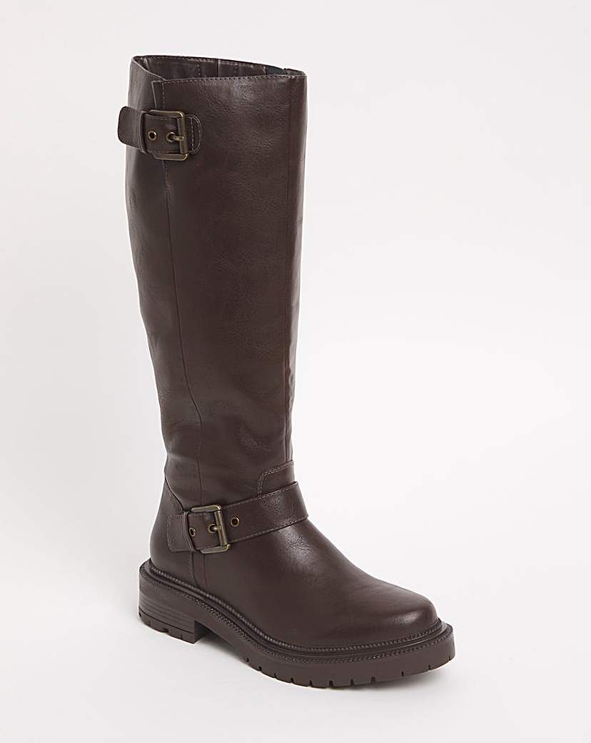 Buckle Detail Knee High Boots Wide SC