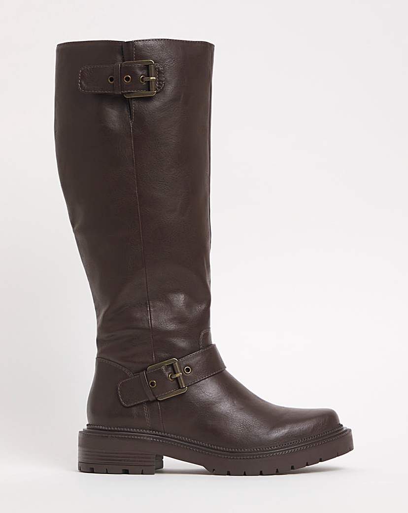 Buckle Detail Knee High Boots Wide SC