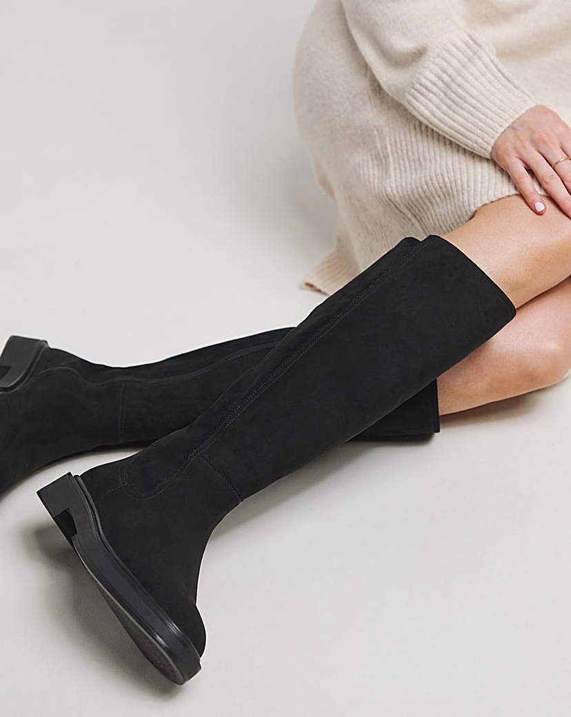 Stretch Back Flat Knee High Boots Wide