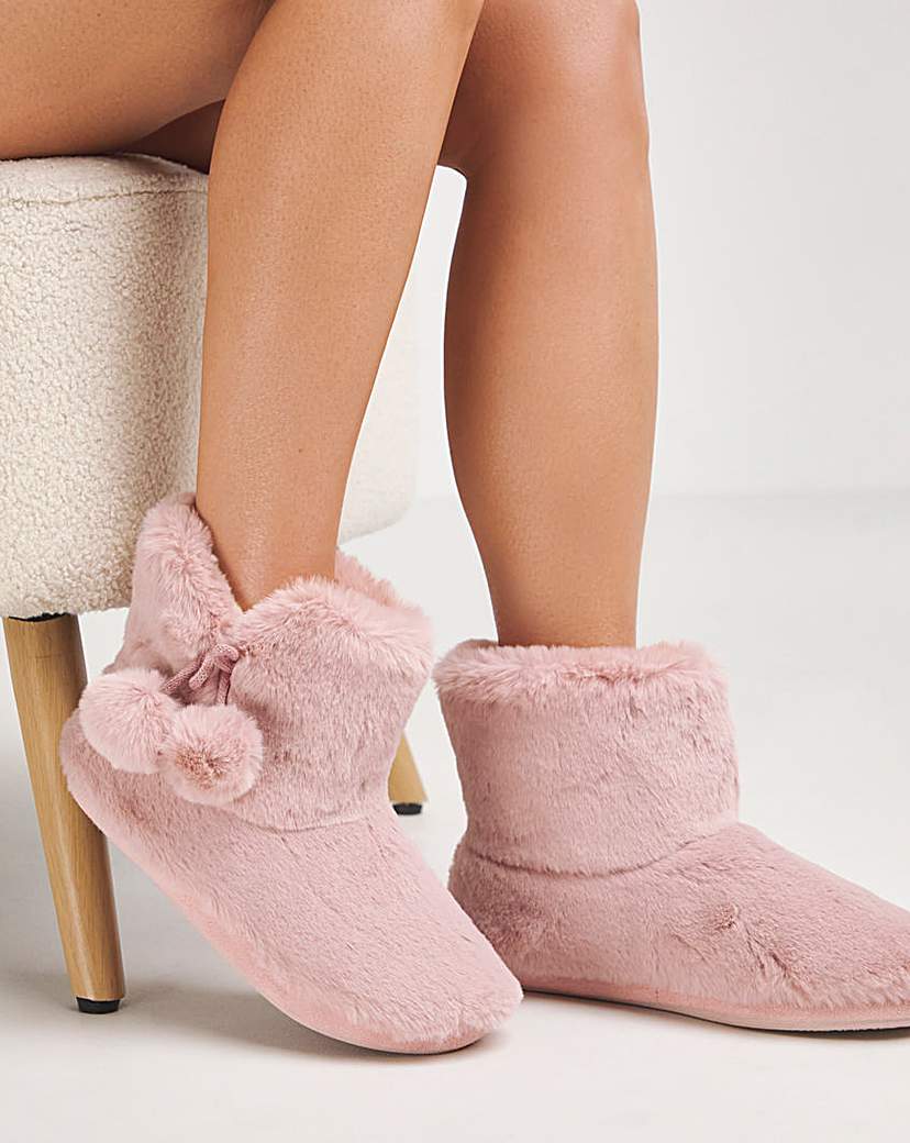 Fluffy Bootie Slippers Wide Fit