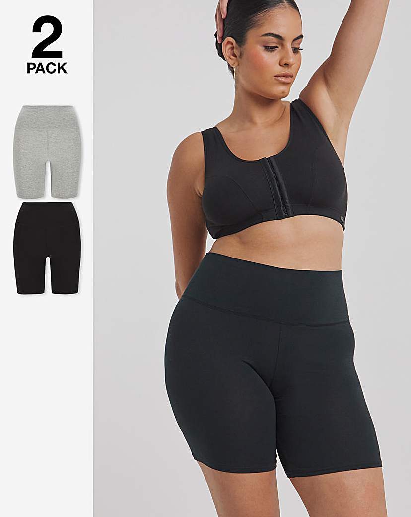 Pretty Secrets 2 Pack Cotton Comfort Cycling Shorts In Black/grey | UK Size 12 Women's