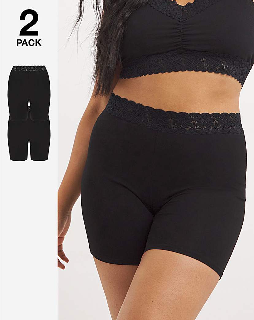2 Pack Cotton Comfort Lace Trim Shorts