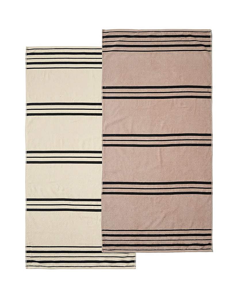 CL Banded Stripe Beach Towel Pair - Cream/Natural