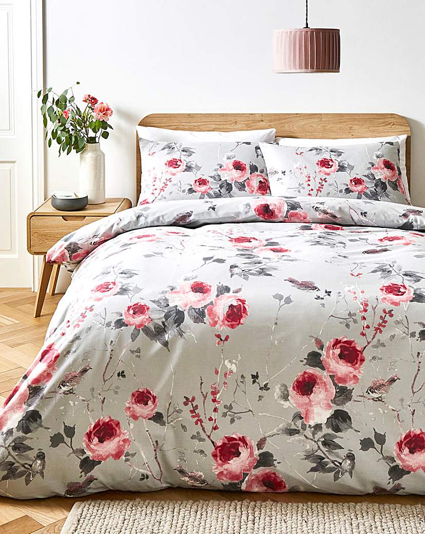 Blissful Bird Duvet Cover Set - Grey