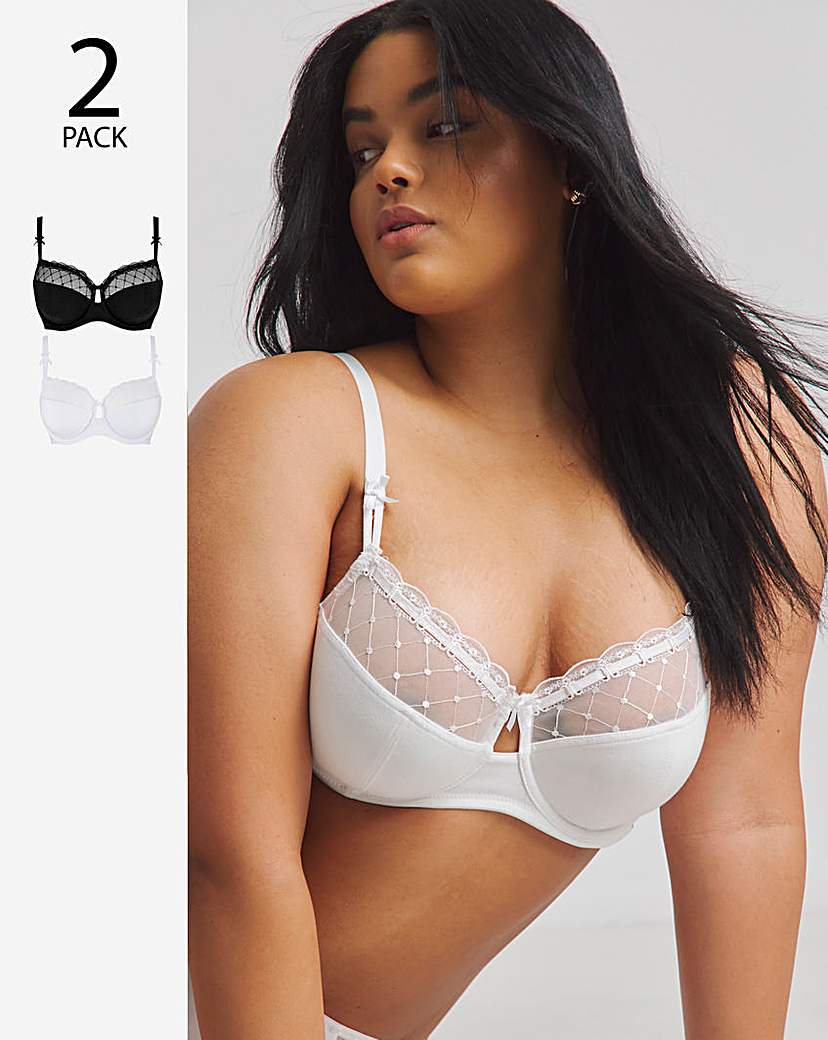 Pretty Secrets 2 Pack Rachel Balcony Bras In Black/white | UK Size 34B Women's
