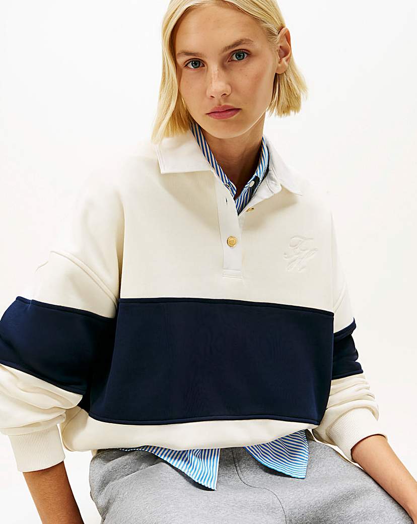 Tommy Hilfiger Cream/Navy Rugby Fleece Sweatshirt - Small