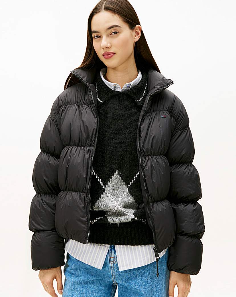 Tommy Jeans Black Rouched Puffer Down Jacket - 1XL