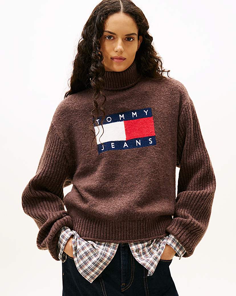 Tommy Jeans Brown Turtleneck Flag Sweater - 3XL