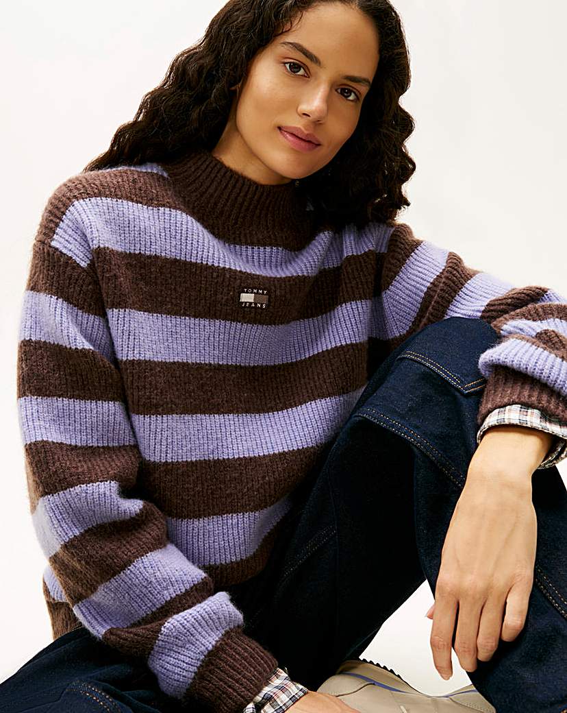 Tommy Jeans Brown Mockneck Badge Sweater - 2XL