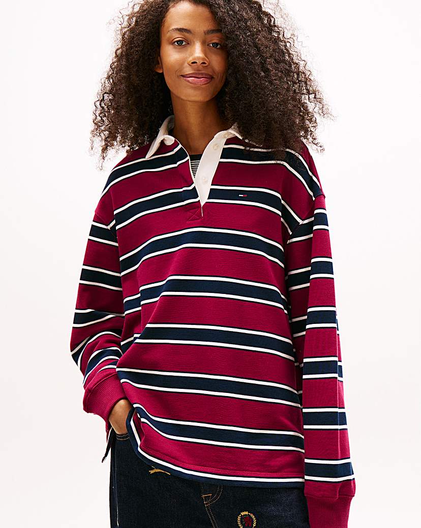 Tommy Jeans Burgundy Relaxed Fit Stripe Rugby - Medium