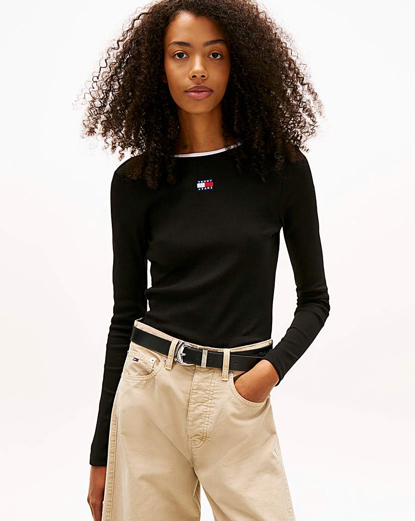 Tommy Jeans Black Slim Badge Rib T-Shirt - 2XL
