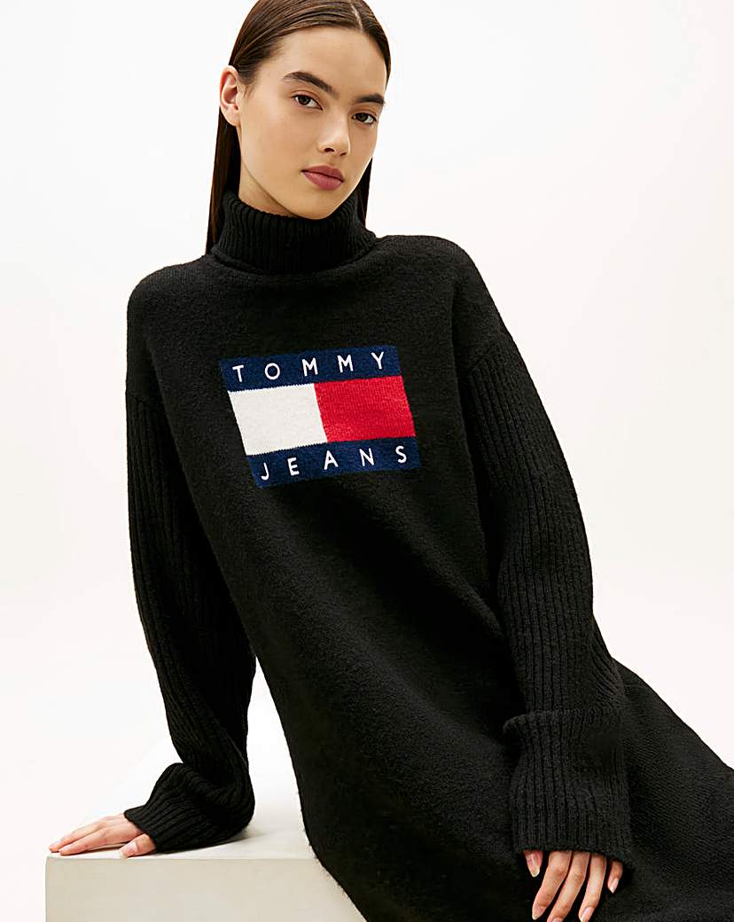 Tommy Jeans Black Turtleneck Flag Dress - Medium