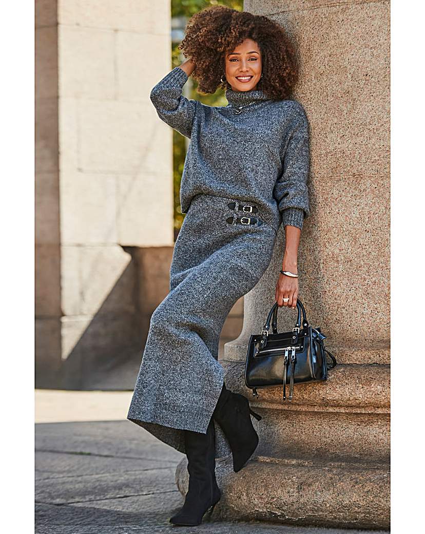 Sosandar Charcoal Knitted Roll Neck Jumper - Large