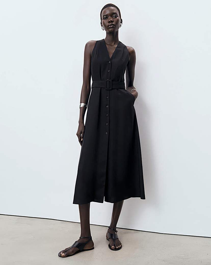 MANGO COLLARED BELTED MIDI DRESS