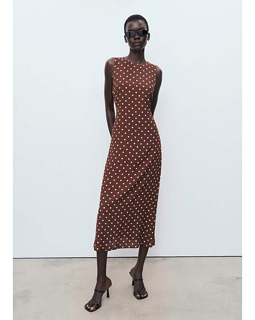 Mango Brown Polka Dot Midi Dress - Size 8