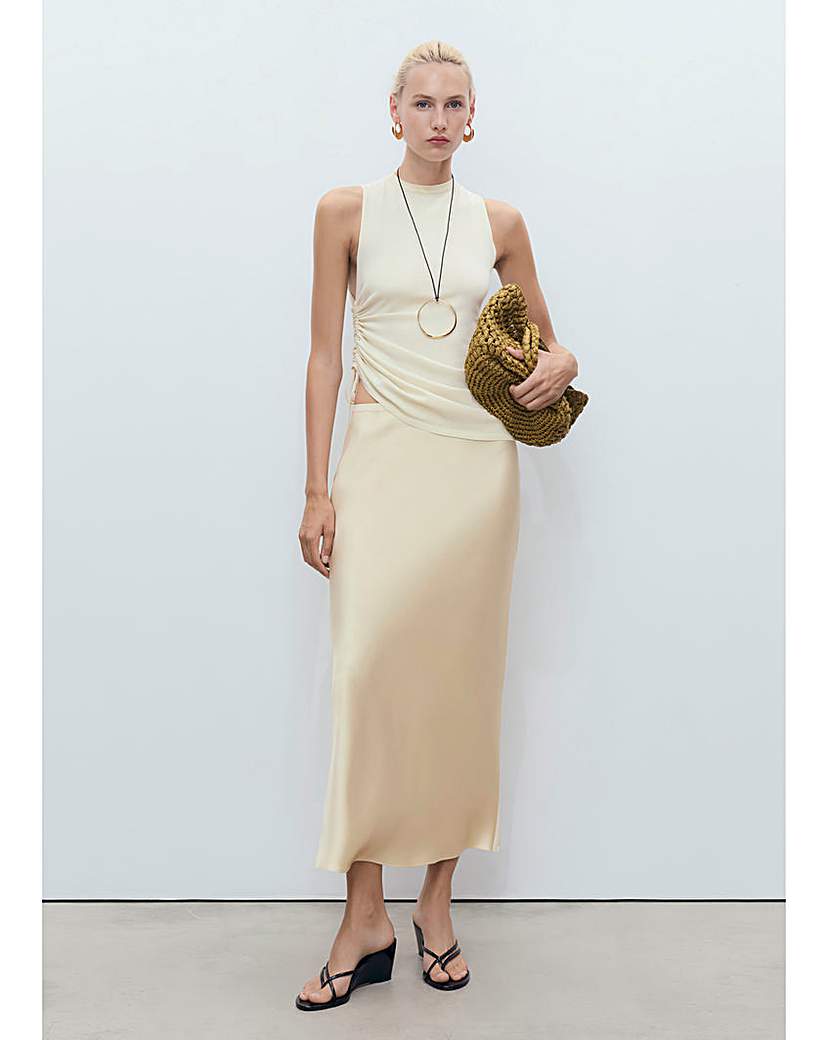 Mango Yellow Satin Skirt - Xxl