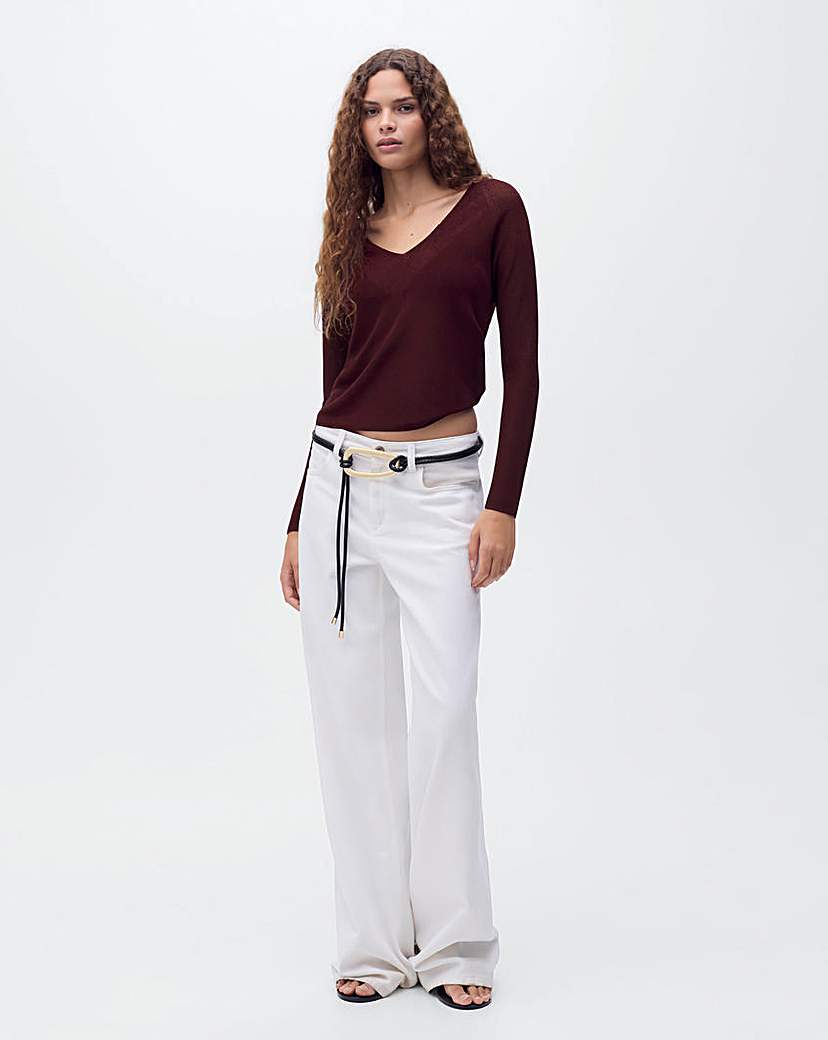 Mango V Neck Fine Knit Sweater