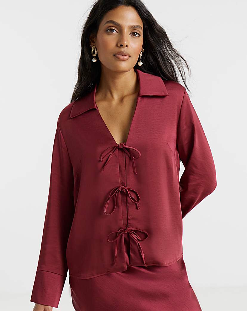 New In - Flounce London Satin Tie Detail Blouse