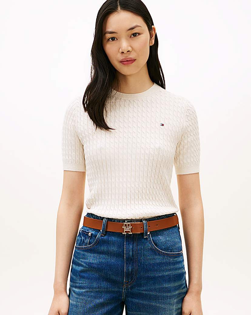 Tommy Hilfiger Cream Cable Knit Ss Sweat - Extra Small