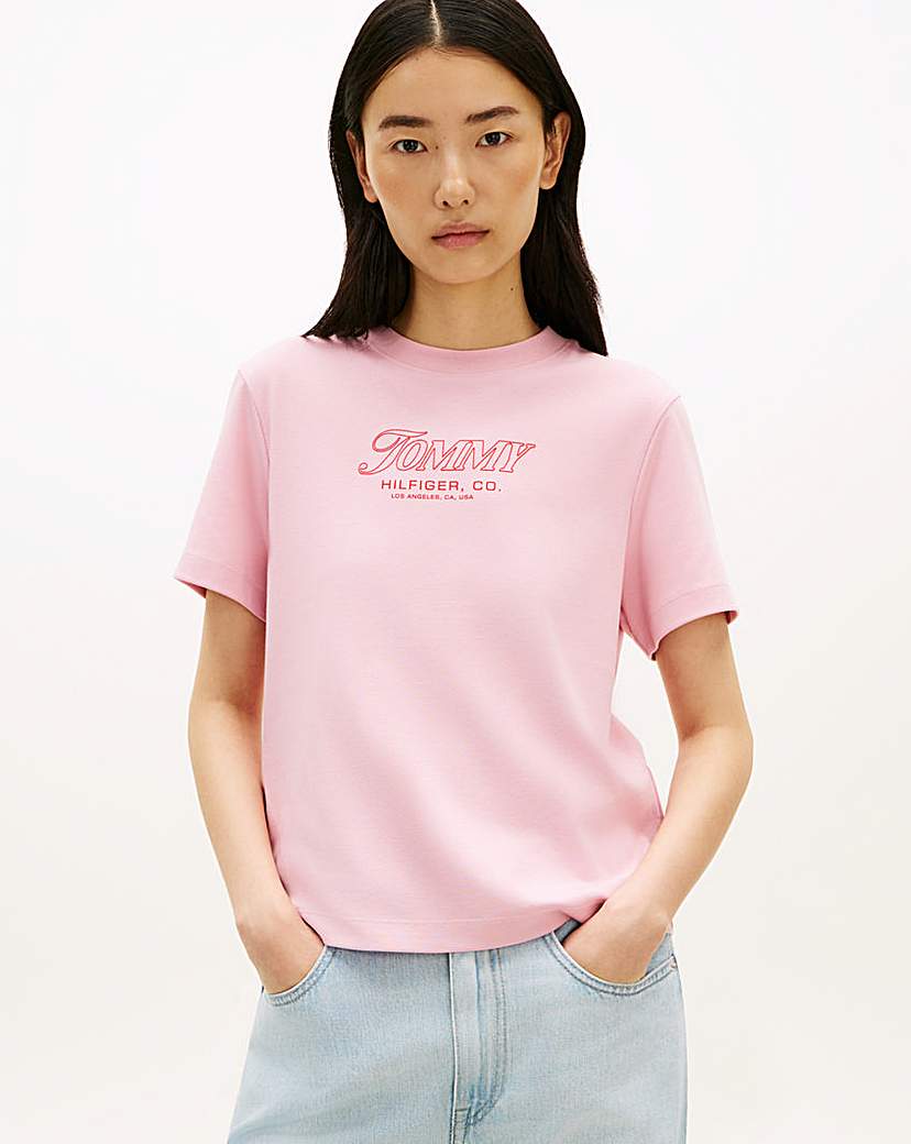 Tommy Hilfiger Pink Crew Neck Ss Tee - Extra Small
