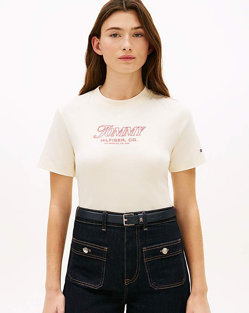 Tommy Hilfiger Cream Crew Neck Ss Tee - Medium